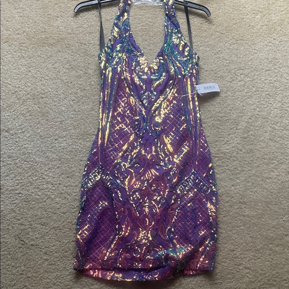 Jovani Multicolor Sequin Halter Dress